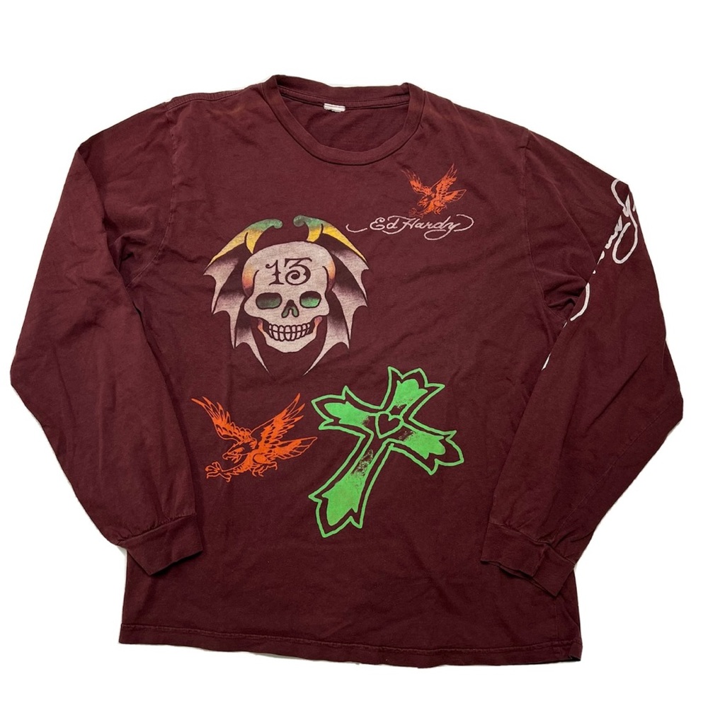 Rare Y2k Early 2000s Ed Hardy Long Sleeve Size Medium Gem